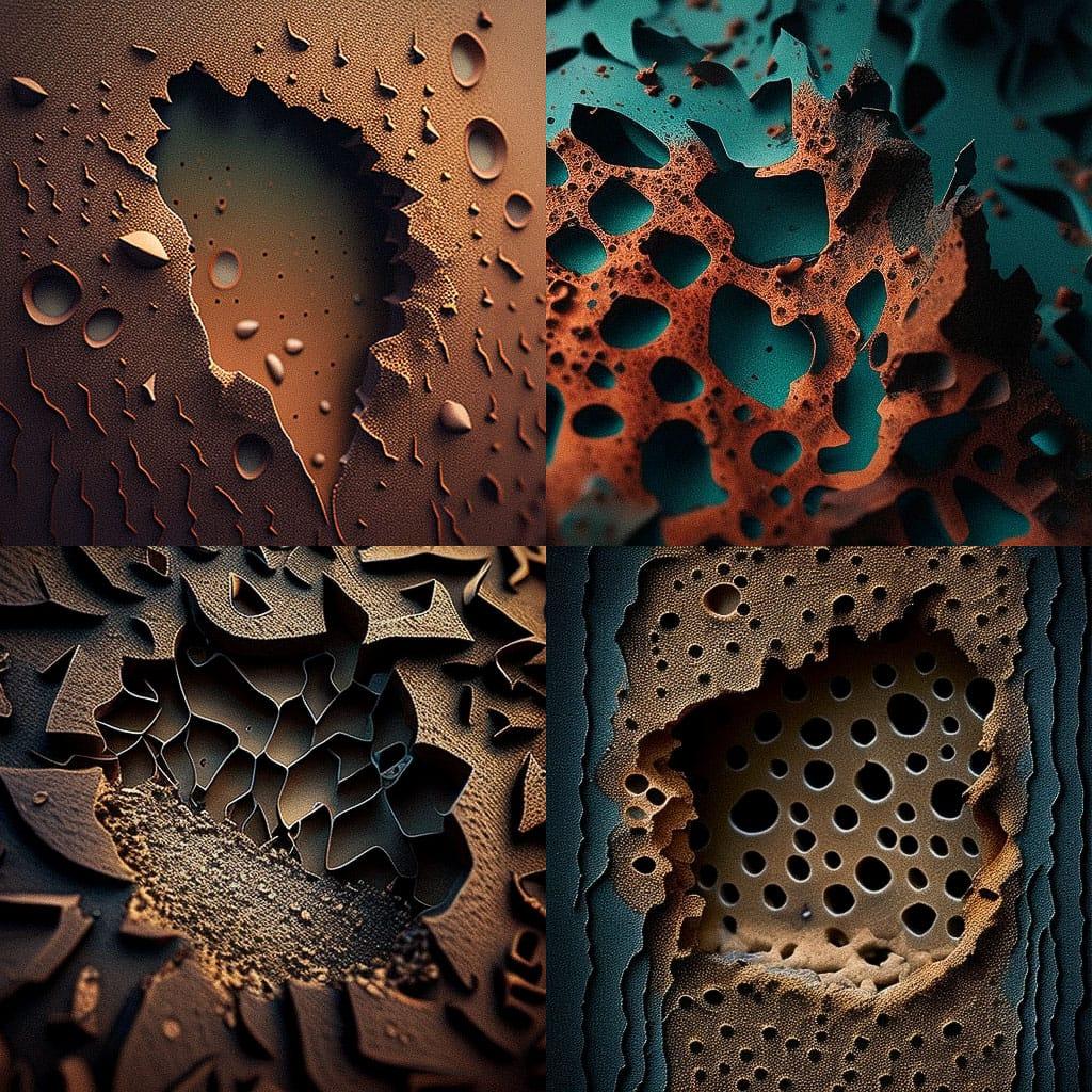 Pitted texture style, Midjourney V4, render 1 of 4