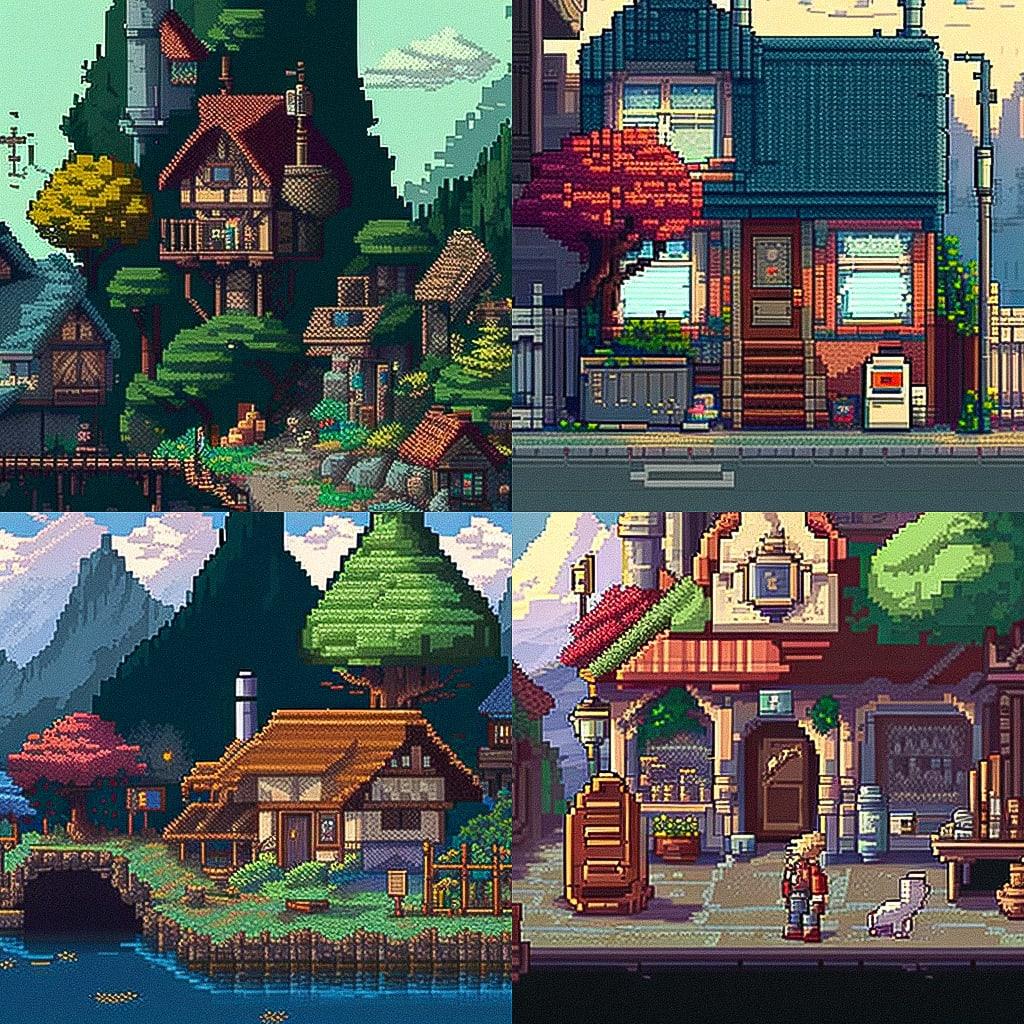 Pixel art style, Midjourney V4, render 1 of 4