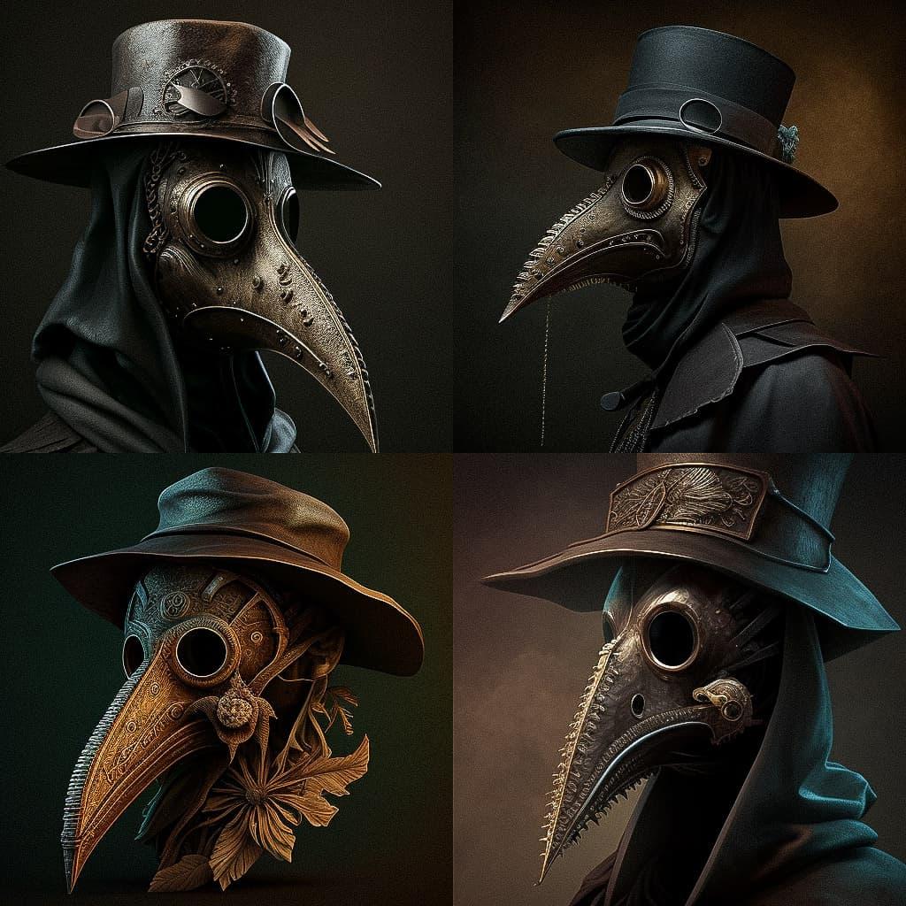 Plague doctor mask style, Midjourney V4, render 1 of 4