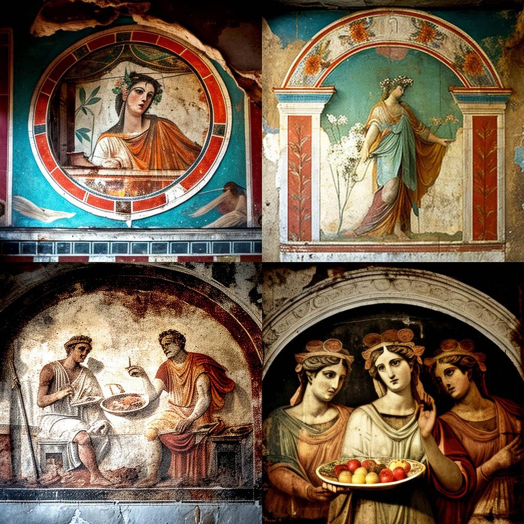 Pompeian fresco style, Midjourney V4, render 1 of 4