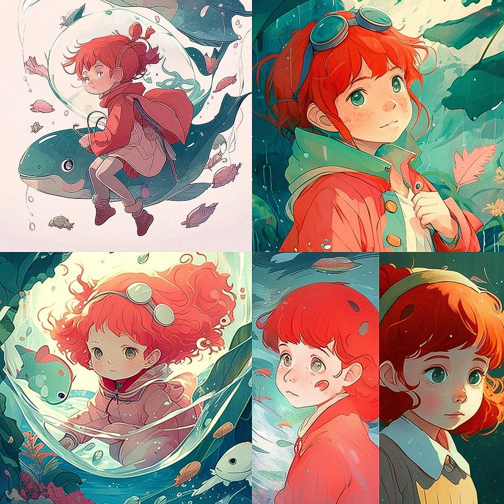 Ponyo style, Midjourney V4, render 1 of 4