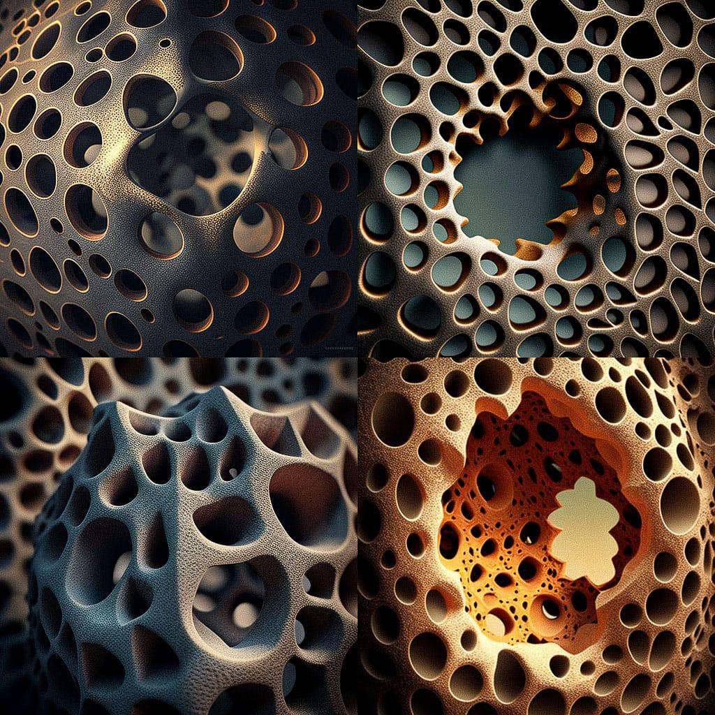 Porous texture style, Midjourney V4, render 1 of 4