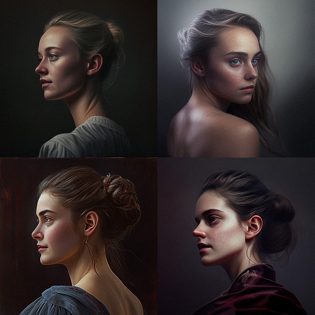 Portrait shot over the shoulder style, Midjourney V4, render 1 of 4