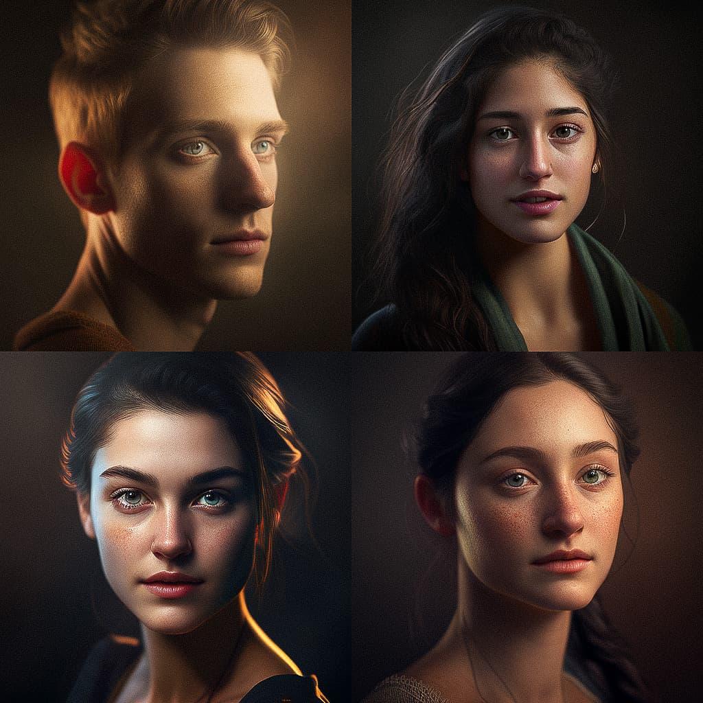 Portrait shot with side lighting style, Midjourney V4, render 1 of 4