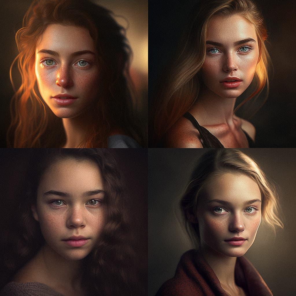 Portrait shot with soft lighting style, Midjourney V4, render 1 of 4