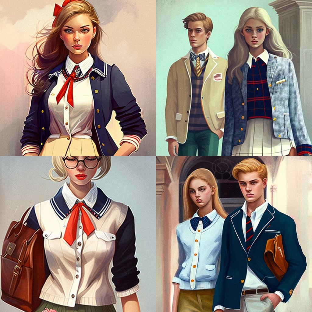 Preppy fashion style, Midjourney V4, render 1 of 4