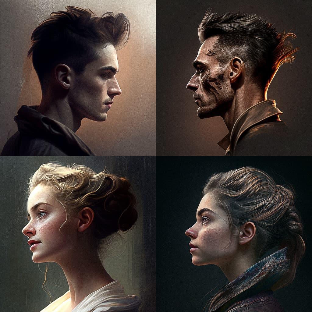 Profile view style, Midjourney V4, render 1 of 4