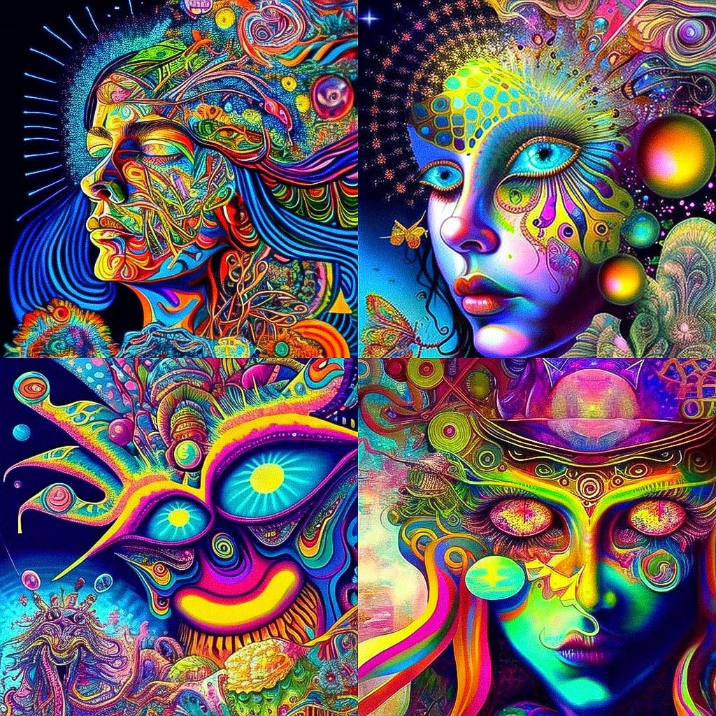 Psychedelic art style, Midjourney V4, render 1 of 4