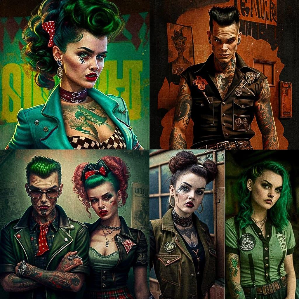 Psychobilly fashion style, Midjourney V4, render 1 of 4