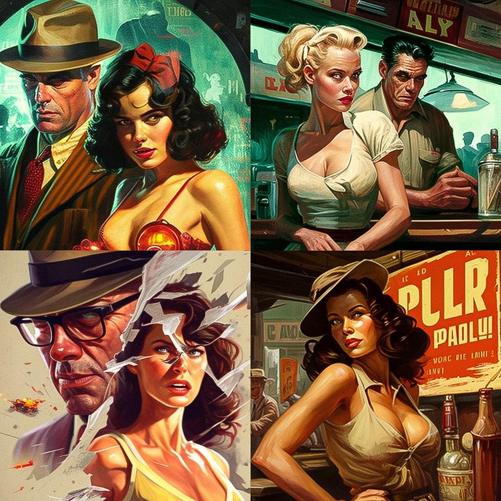 Pulp art style, Midjourney V4, render 1 of 4