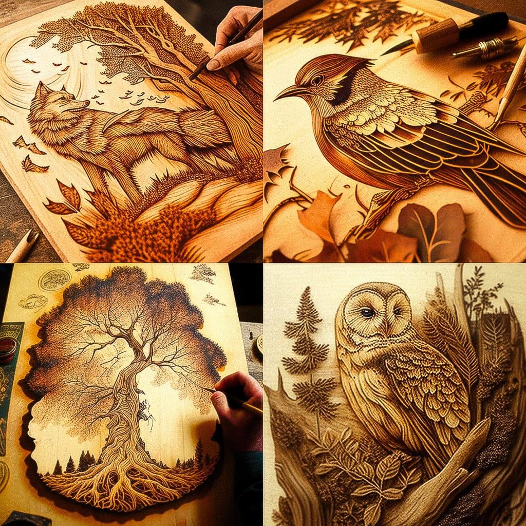 Pyrography style, Midjourney V4, render 1 of 4