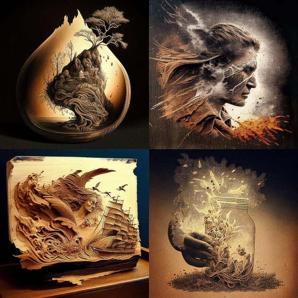 Pyrogravure style, Midjourney V4, render 1 of 4