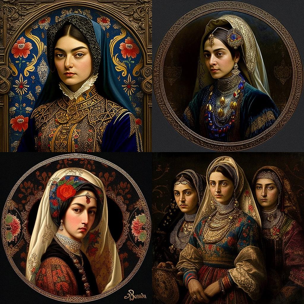 Qajar art style, Midjourney V4, render 1 of 4