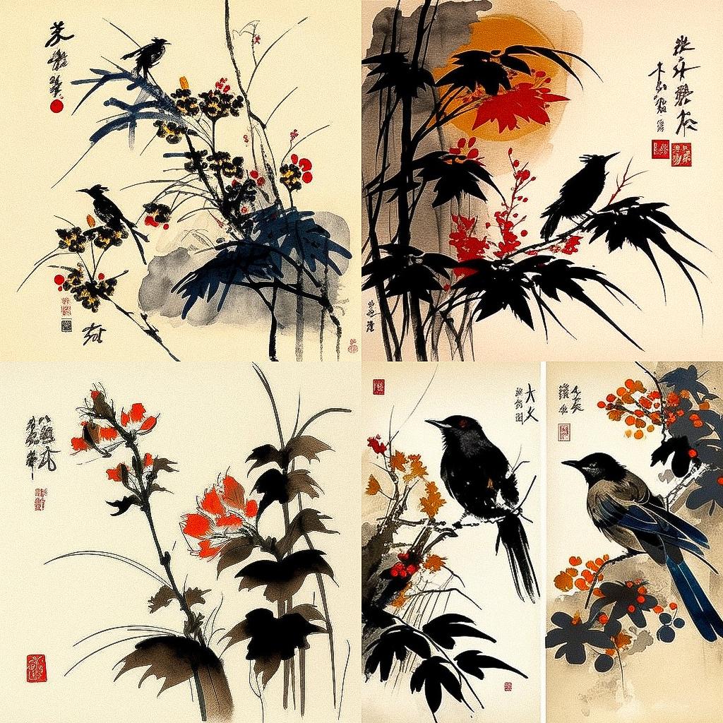 Qi Baishi style, Midjourney V4, render 1 of 4