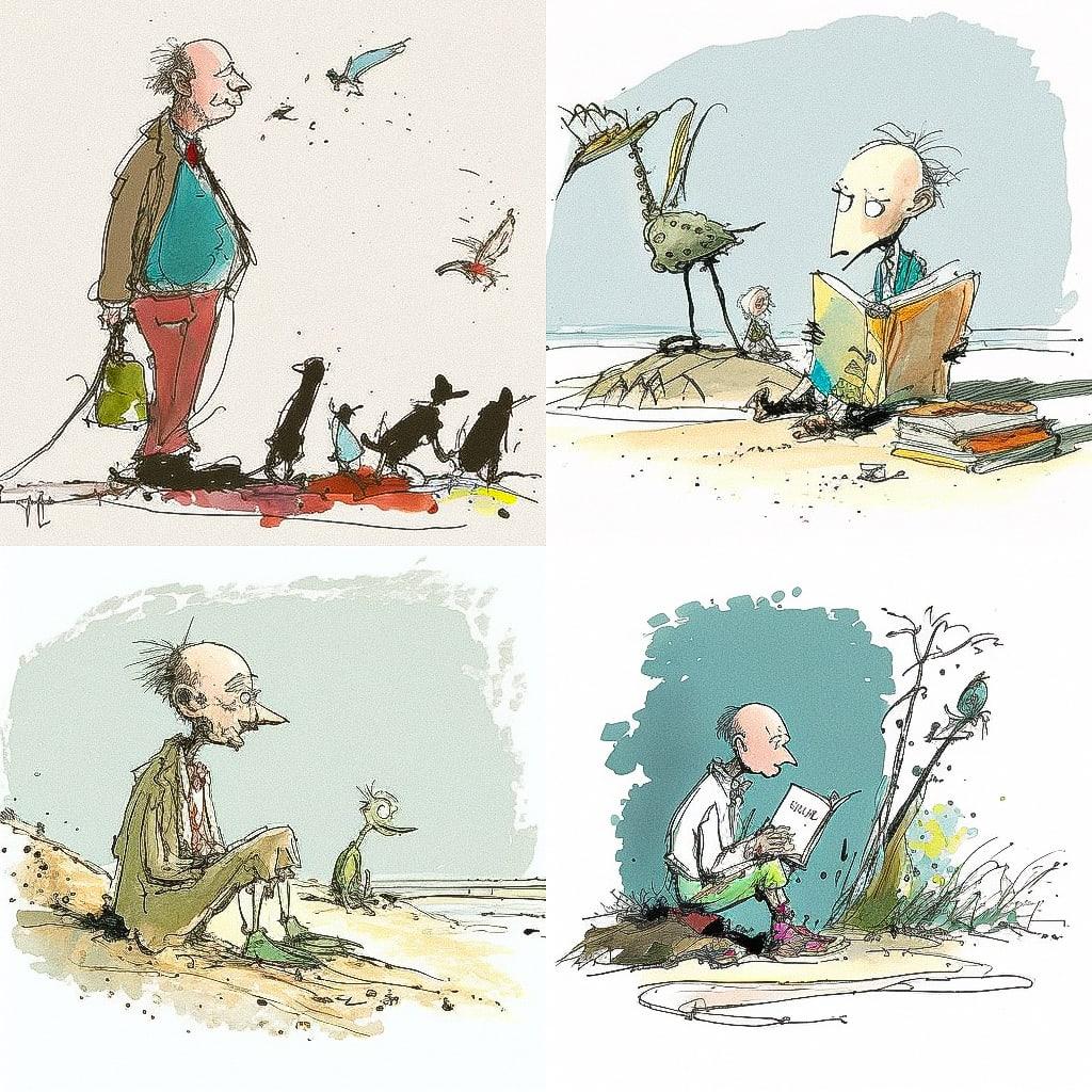 Quentin Blake style, Midjourney V4, render 1 of 4