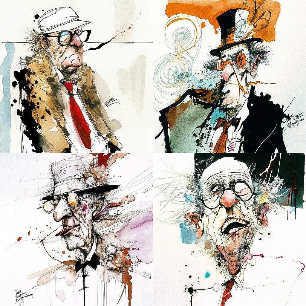 Ralph Steadman style, Midjourney V4, render 1 of 4