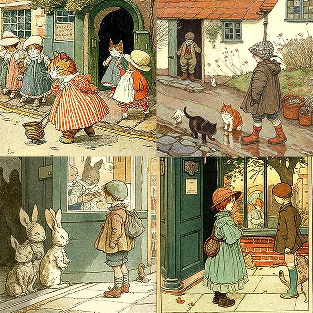 Randolph Caldecott style, Midjourney V4, render 1 of 4