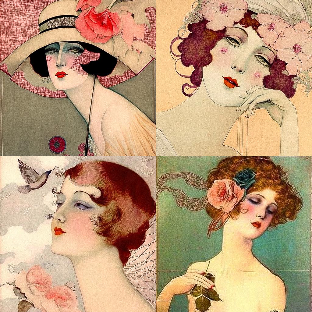 Raphael Kirchner style, Midjourney V4, render 1 of 4
