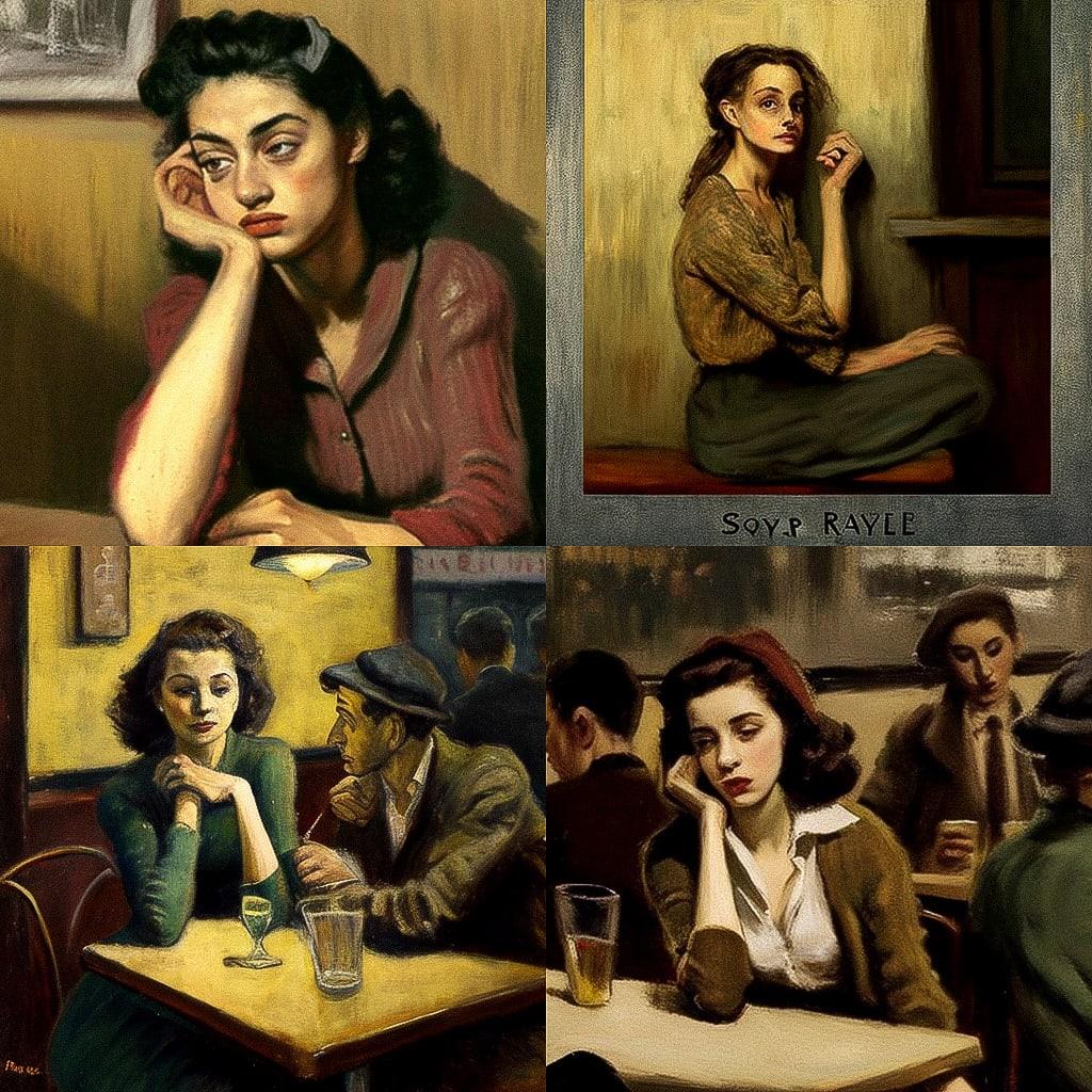 Raphael Soyer style, Midjourney V4, render 1 of 4