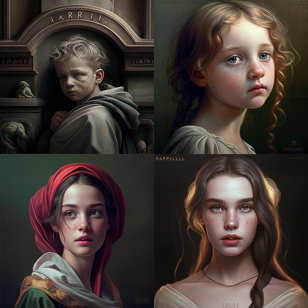 Raphael style, Midjourney V4, render 1 of 4