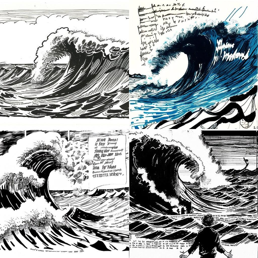 Raymond Pettibon style, Midjourney V4, render 1 of 4