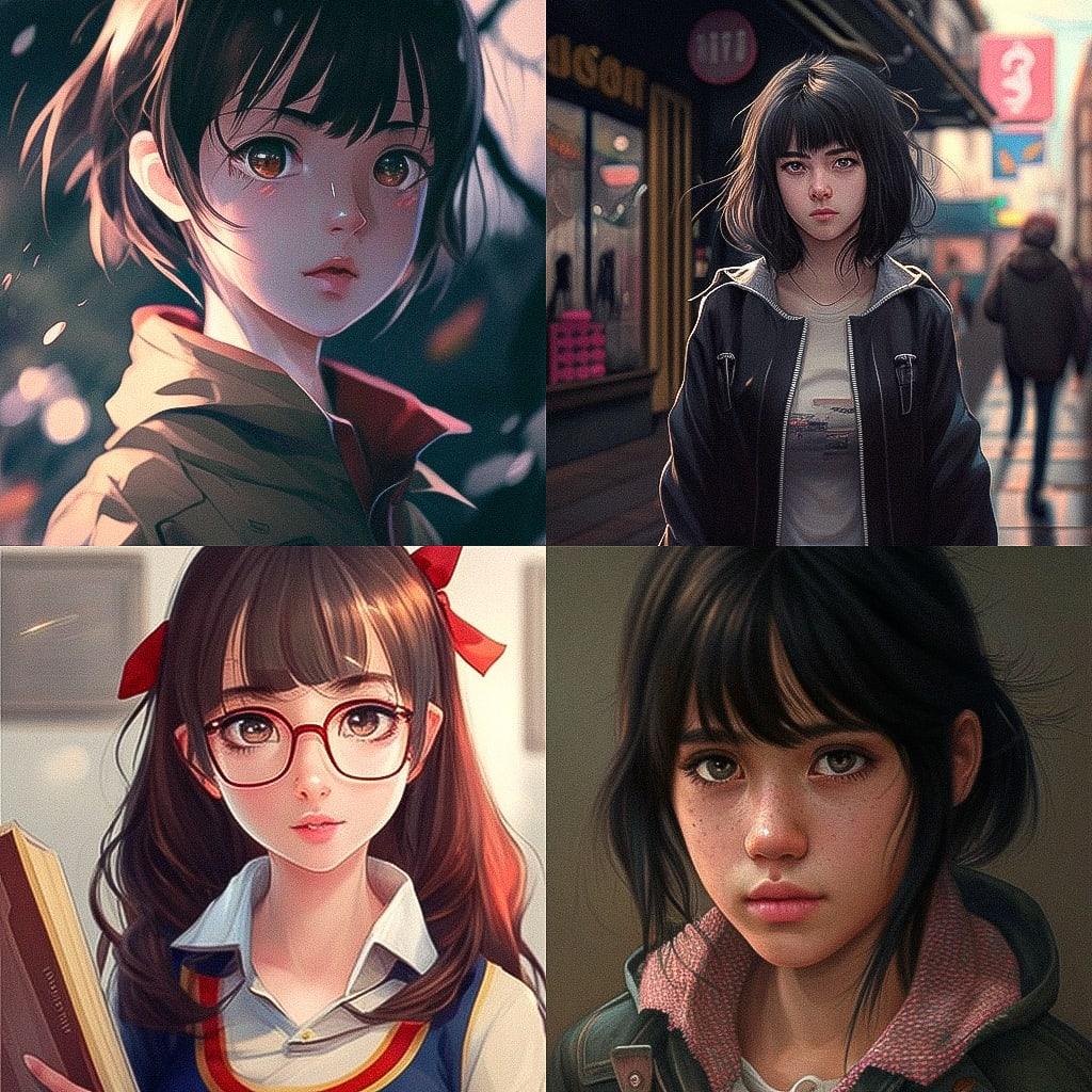 Realistic anime style style, Midjourney V4, render 1 of 4