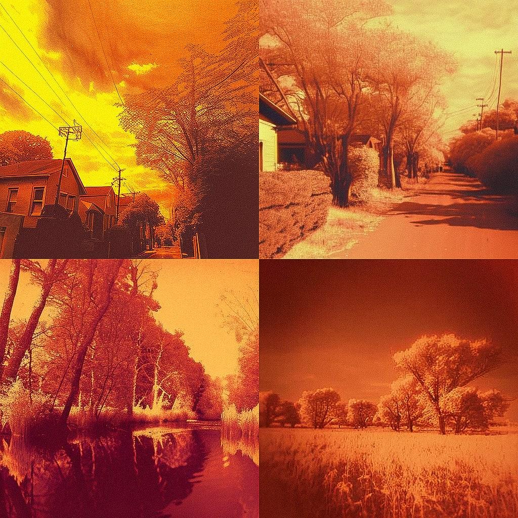 Redscale print style, Midjourney V4, render 1 of 4