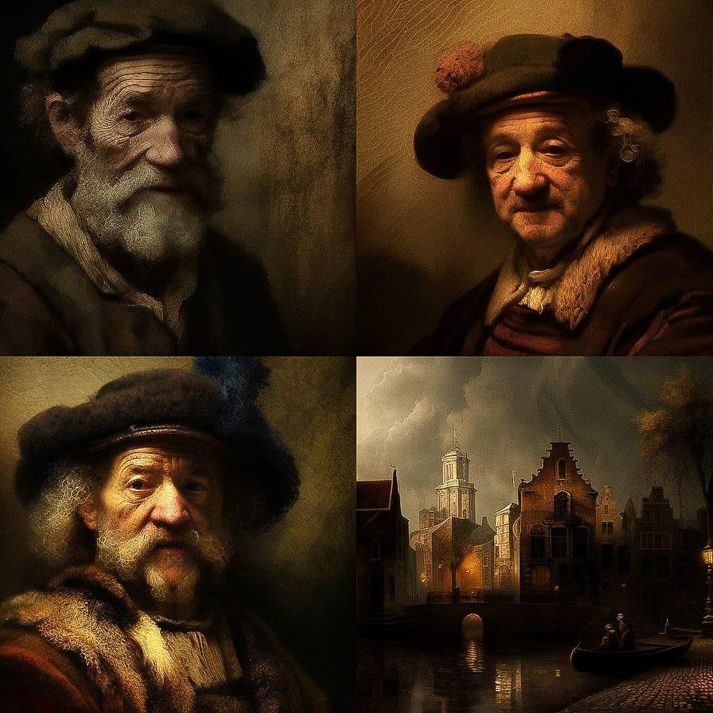 Rembrandt style, Midjourney V4, render 1 of 4