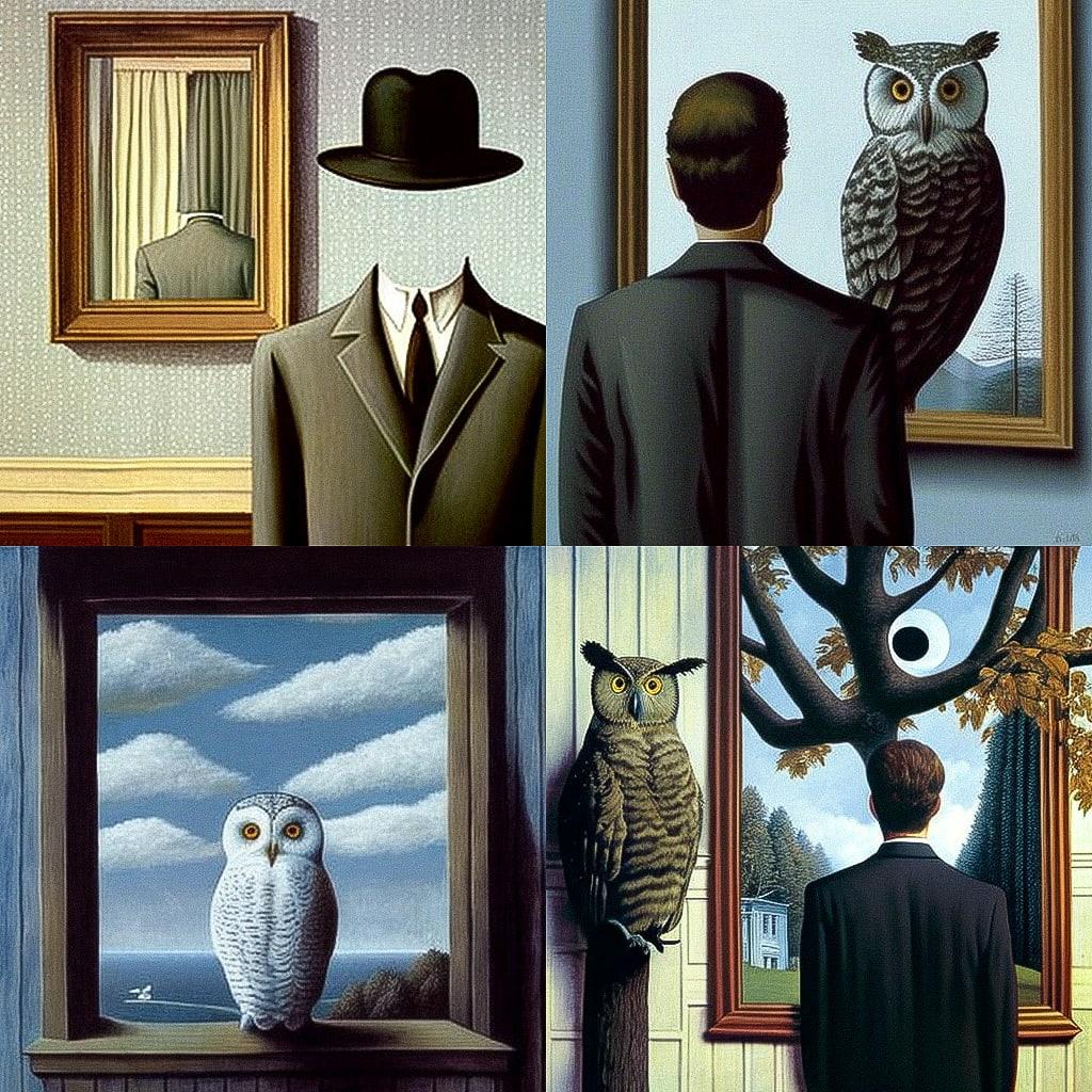 Rene Magritte style, Midjourney V4, render 1 of 4
