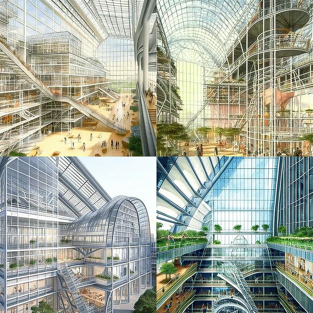 Renzo Piano style, Midjourney V4, render 1 of 4