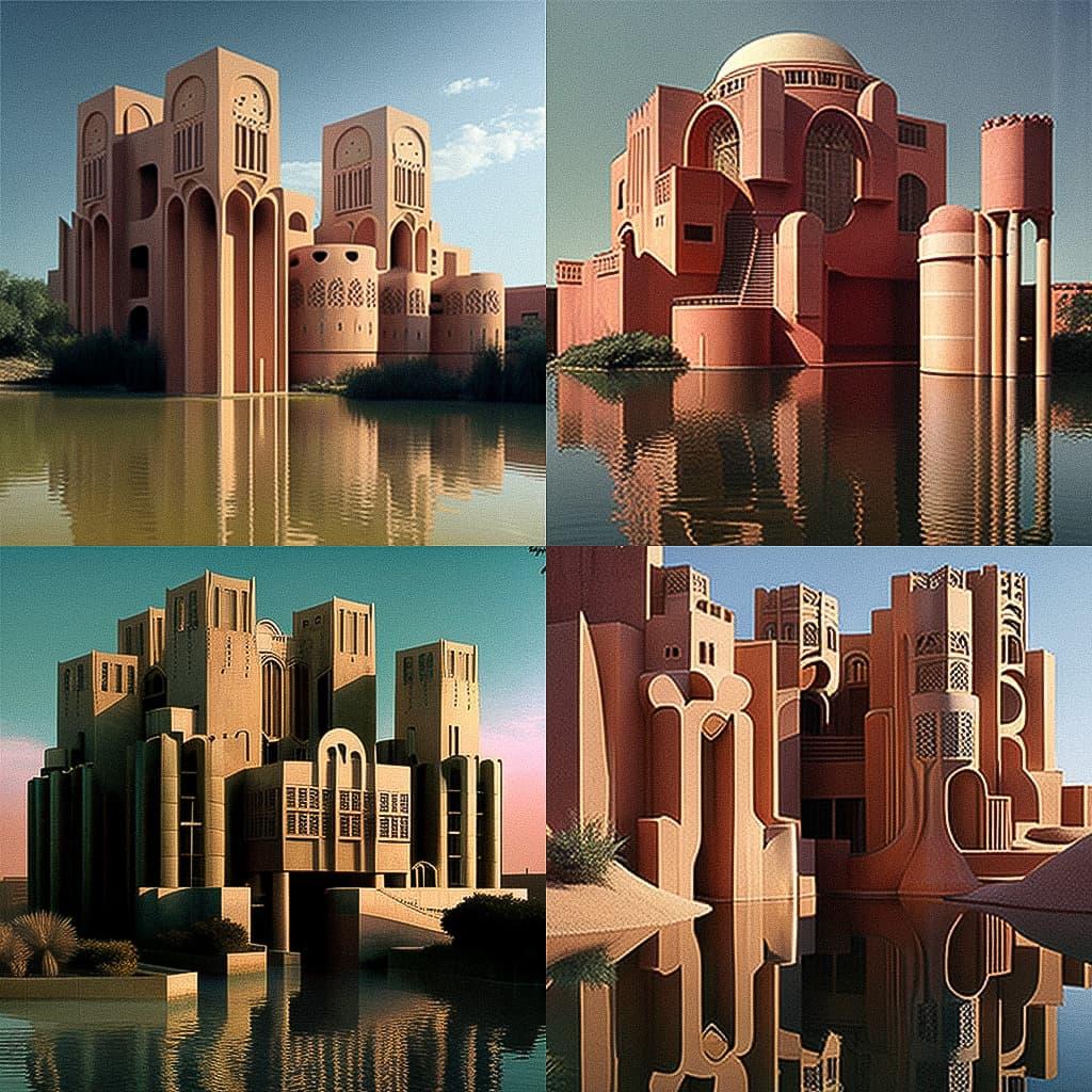 Ricardo Bofill style, Midjourney V4, render 1 of 4