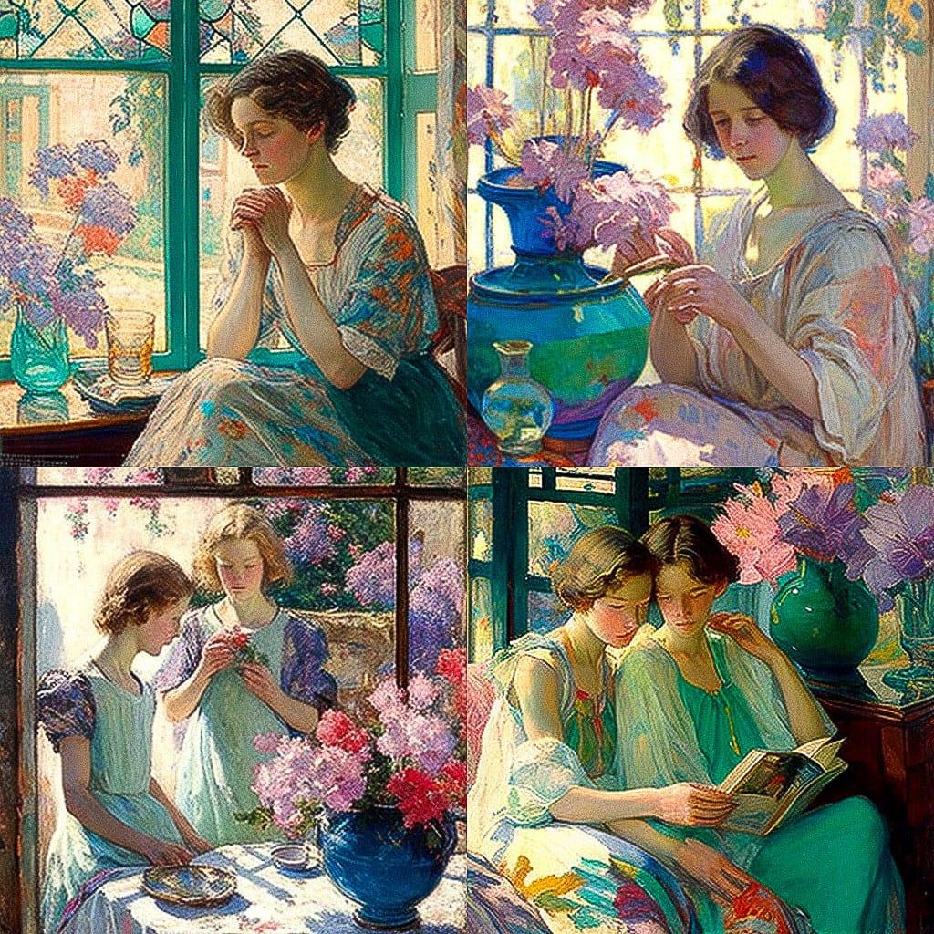 Richard Edward Miller style, Midjourney V4, render 1 of 4