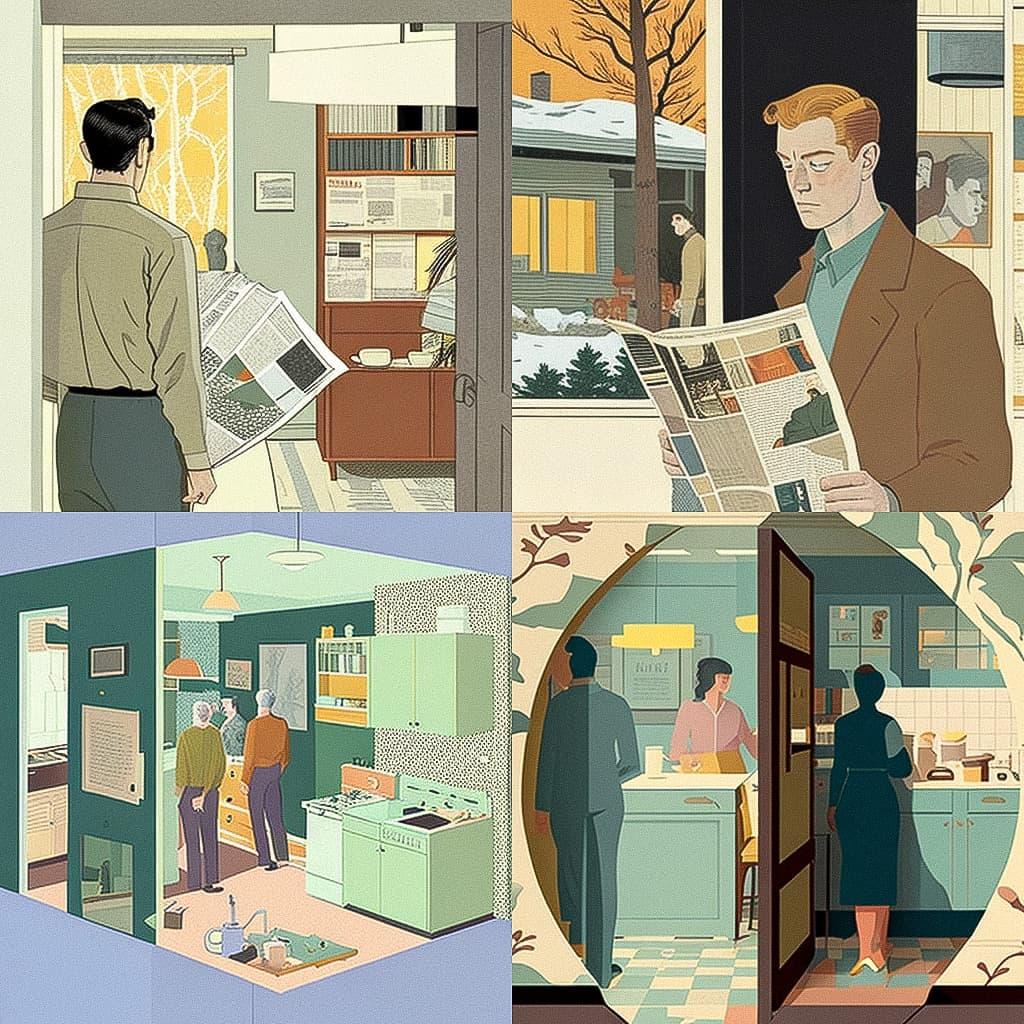 Richard McGuire style, Midjourney V4, render 1 of 4