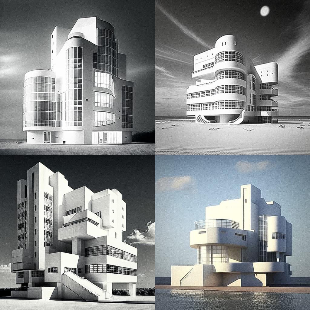 Richard Meier style, Midjourney V4, render 1 of 4