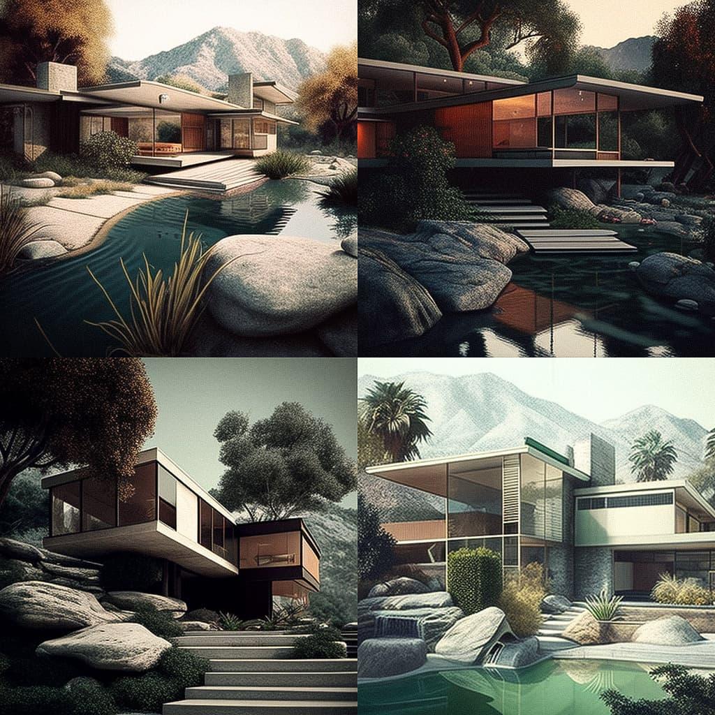 Richard Neutra style, Midjourney V4, render 1 of 4