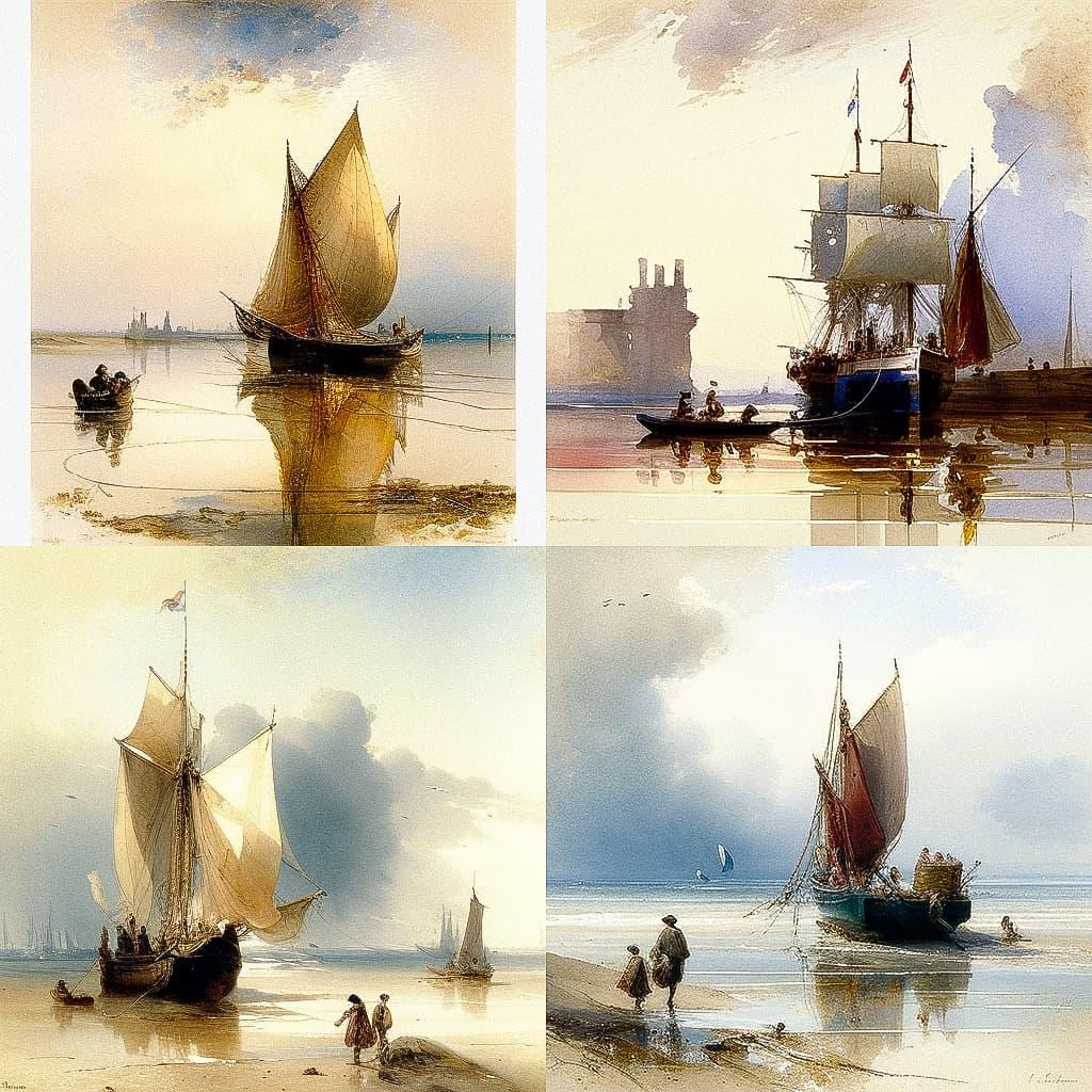Richard Parkes Bonington style, Midjourney V4, render 1 of 4
