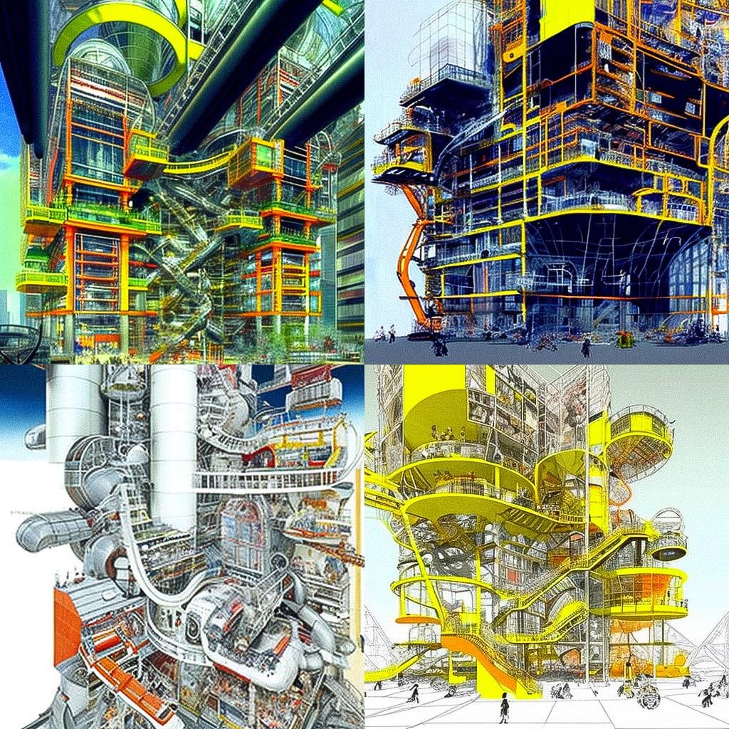 Richard Rogers style, Midjourney V4, render 1 of 4