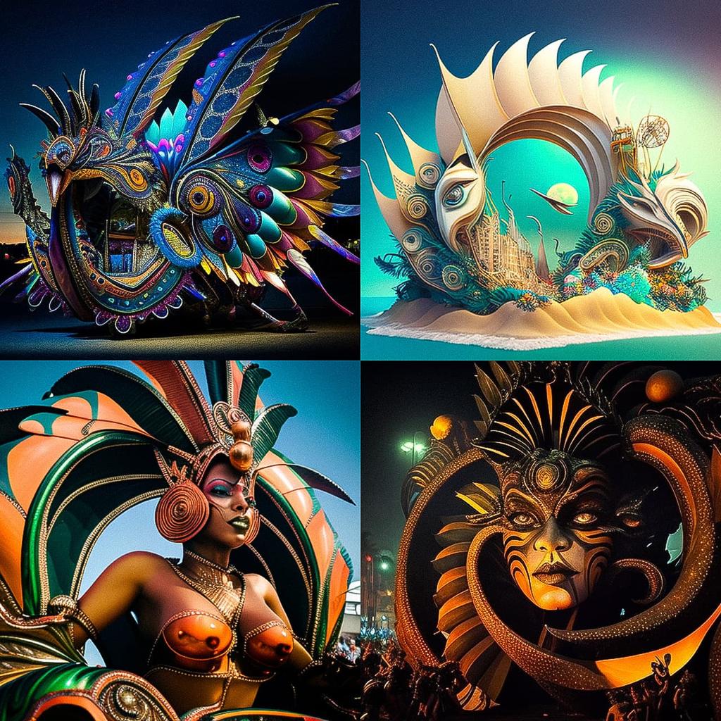 Rio Carnival float style, Midjourney V4, render 1 of 4