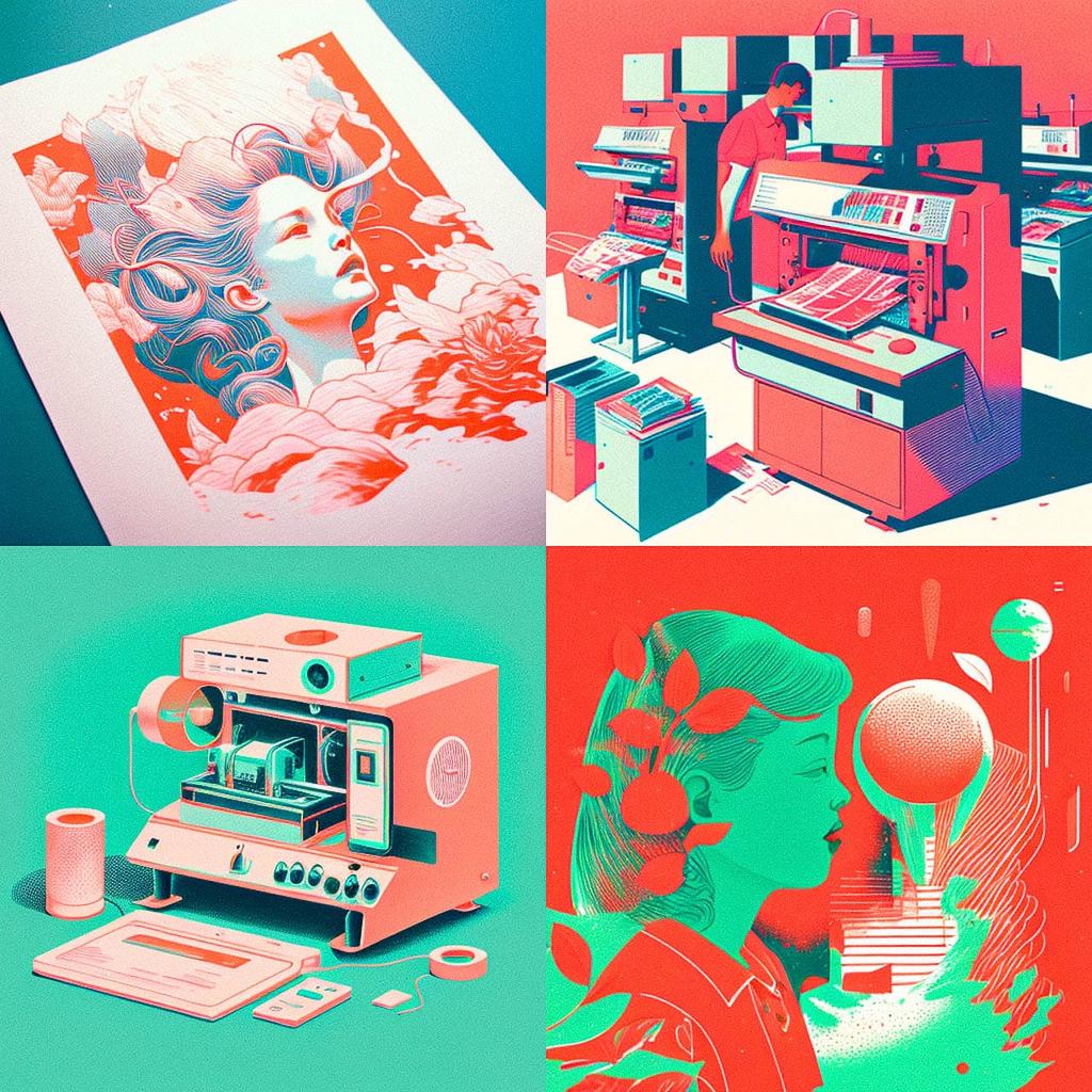 Risograph style, Midjourney V4, render 1 of 4