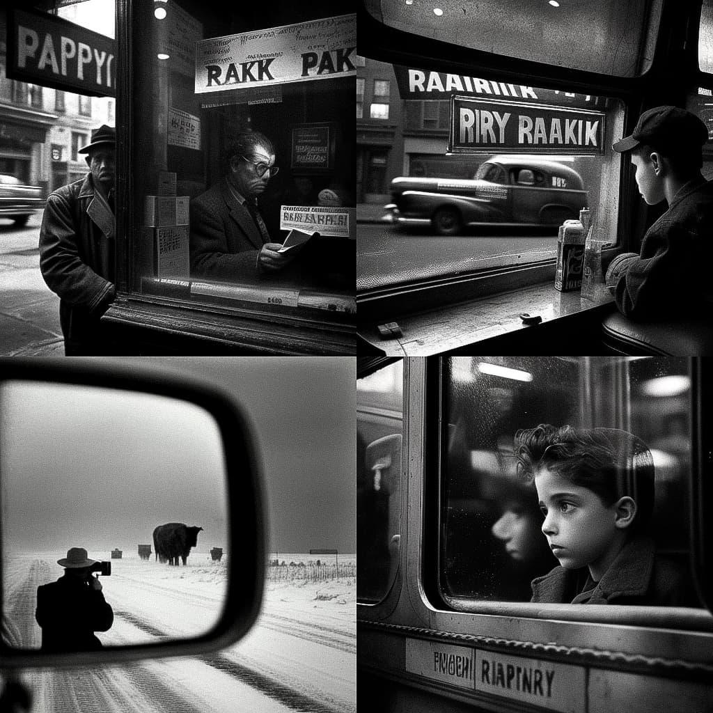 Robert Frank style, Midjourney V4, render 1 of 4