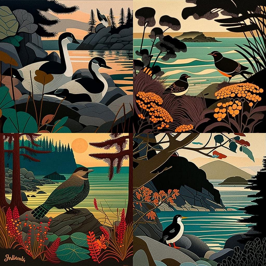 Robert Gillmor style, Midjourney V4, render 1 of 4