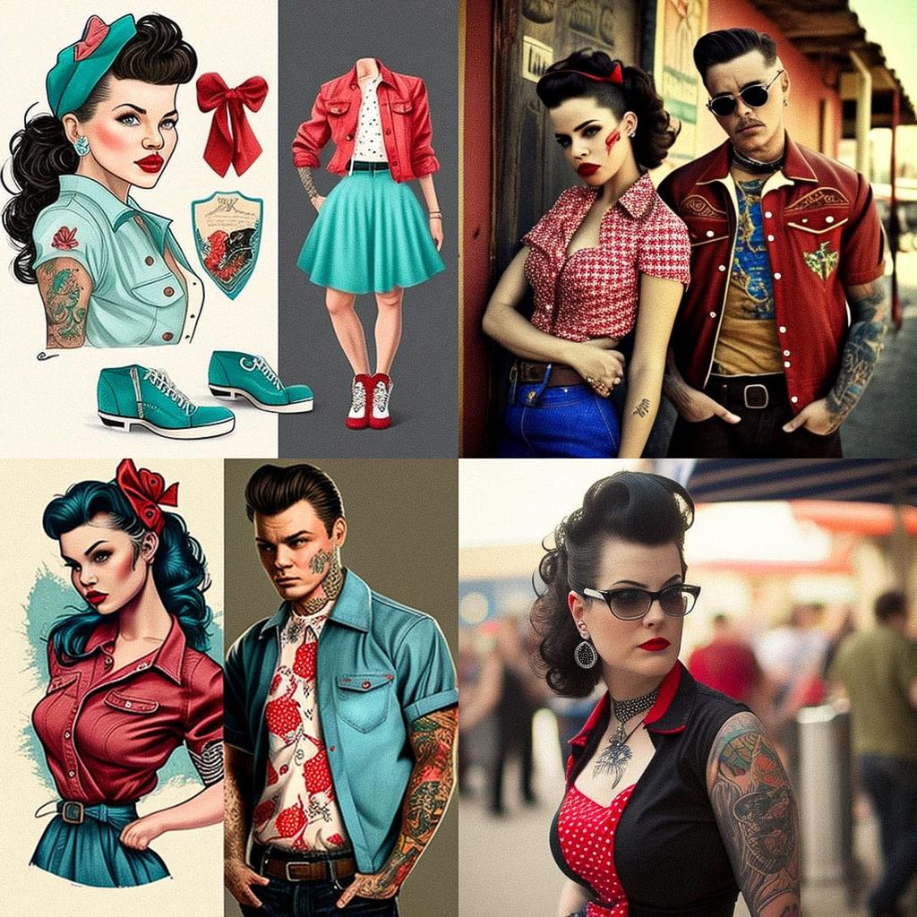 Rockabilly fashion style, Midjourney V4, render 1 of 4