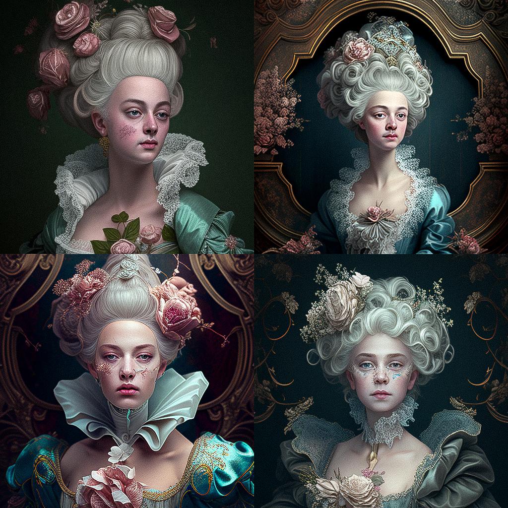 Rococo style, Midjourney V4, render 1 of 4