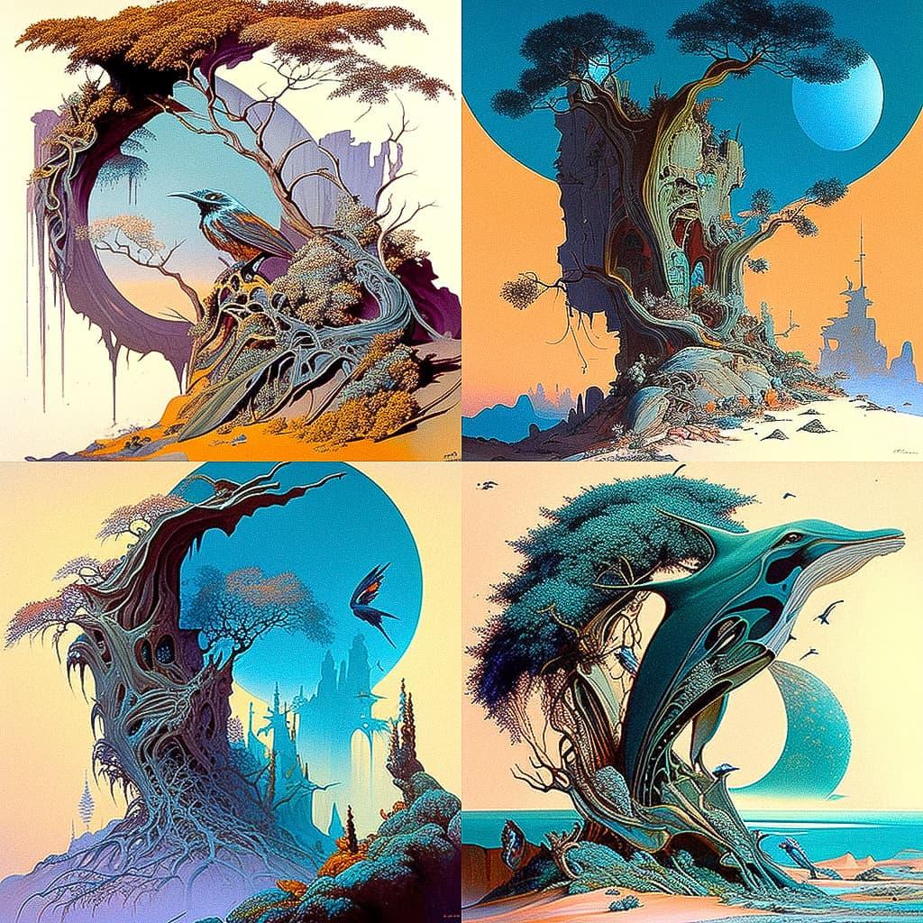 Roger Dean style, Midjourney V4, render 1 of 4