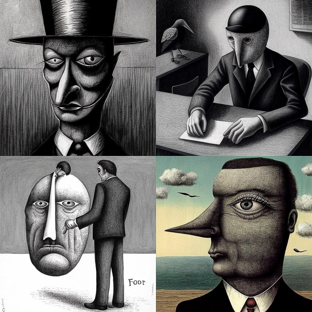 Roland Topor style, Midjourney V4, render 1 of 4