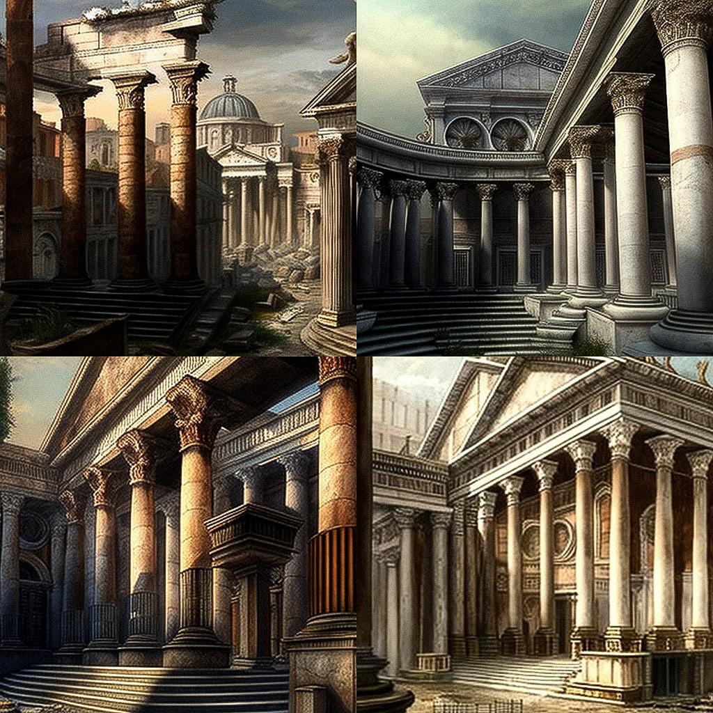 Roman architecture style, Midjourney V4, render 1 of 4