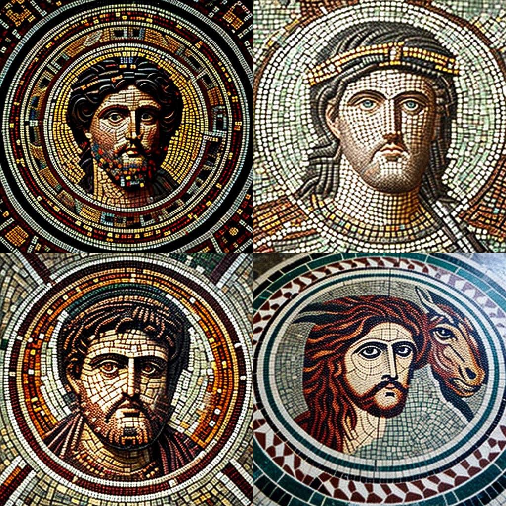 Roman mosaic style, Midjourney V4, render 1 of 4