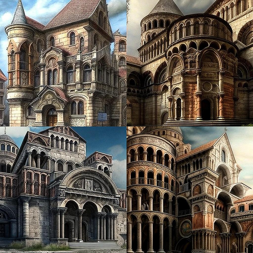 Romanesque architecture style, Midjourney V4, render 1 of 4