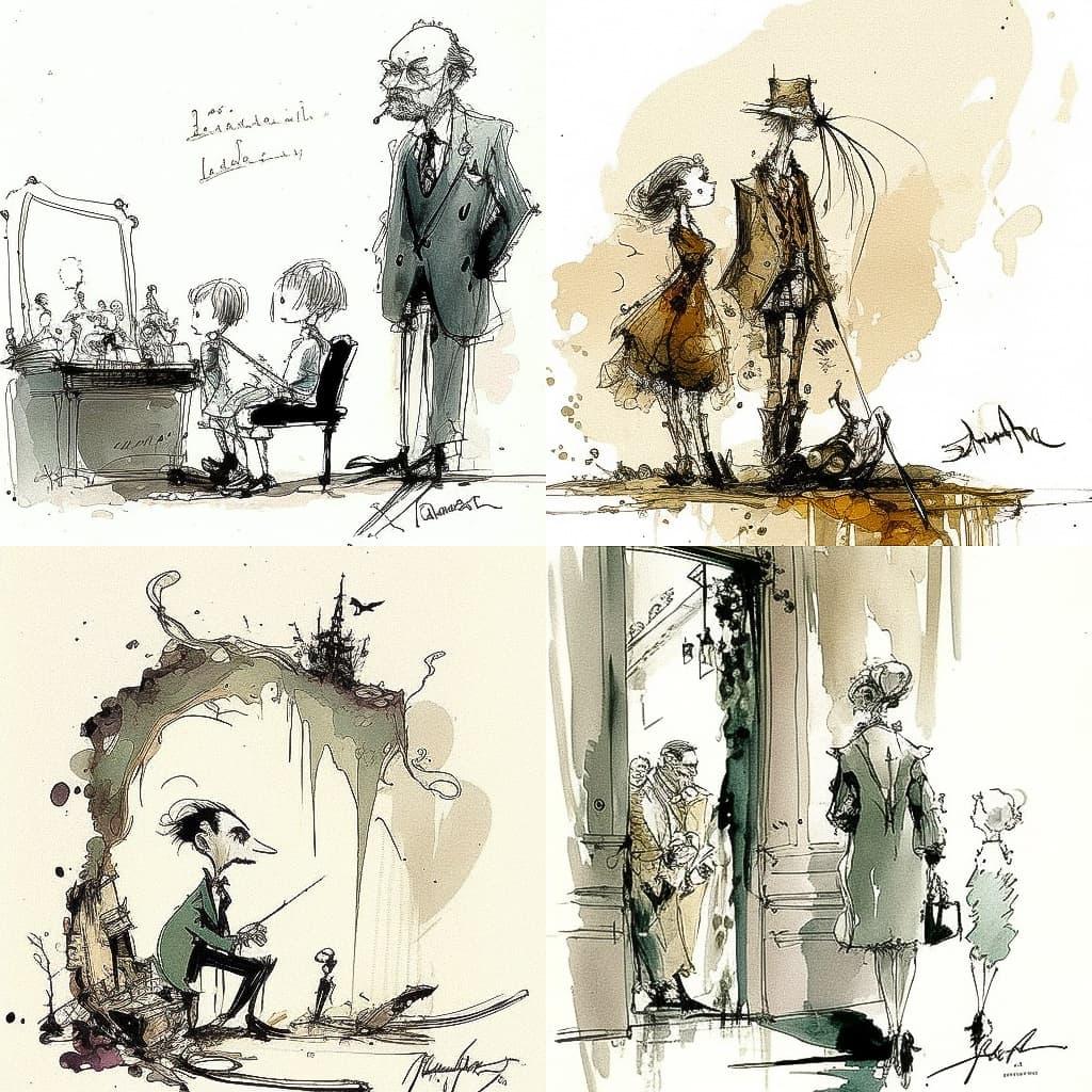 Ronald Searle style, Midjourney V4, render 1 of 4