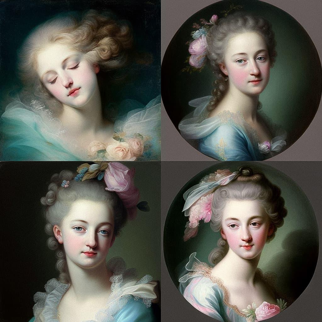 Rosalba Carriera style, Midjourney V4, render 1 of 4
